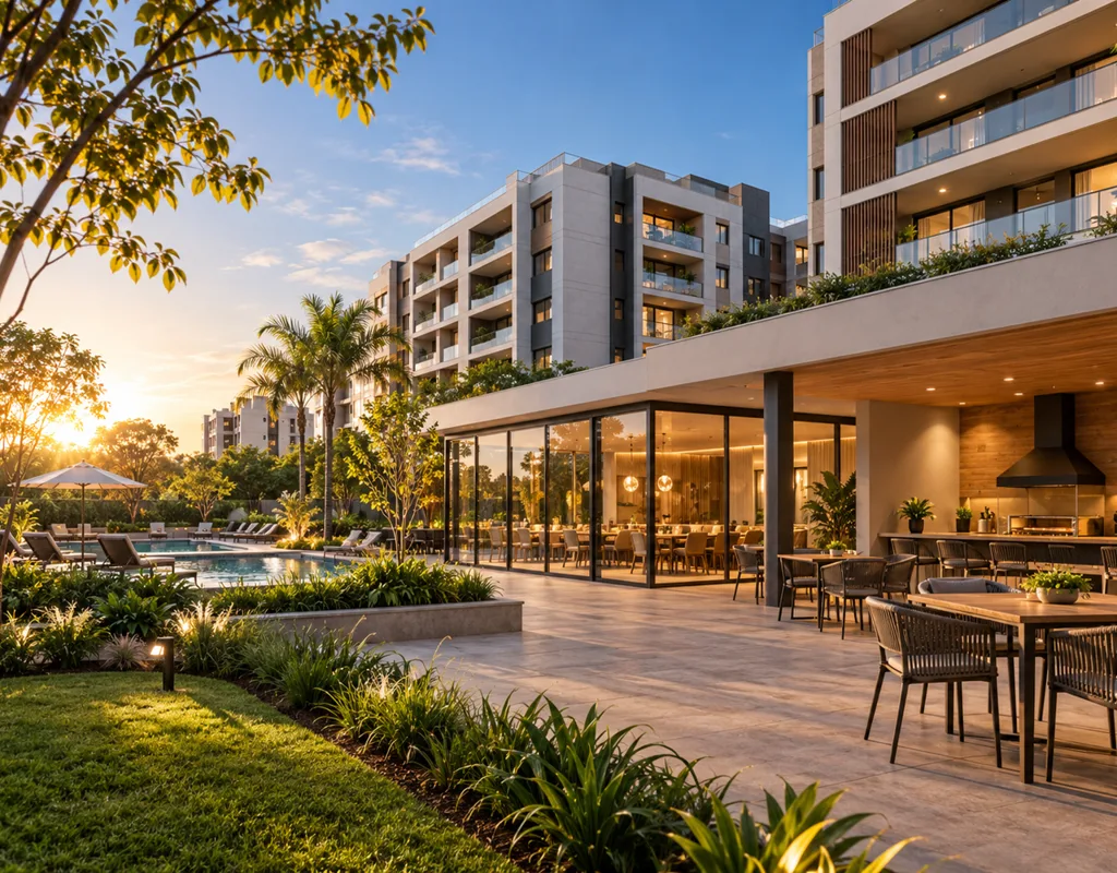 Área de lazer de um condomínio residencial